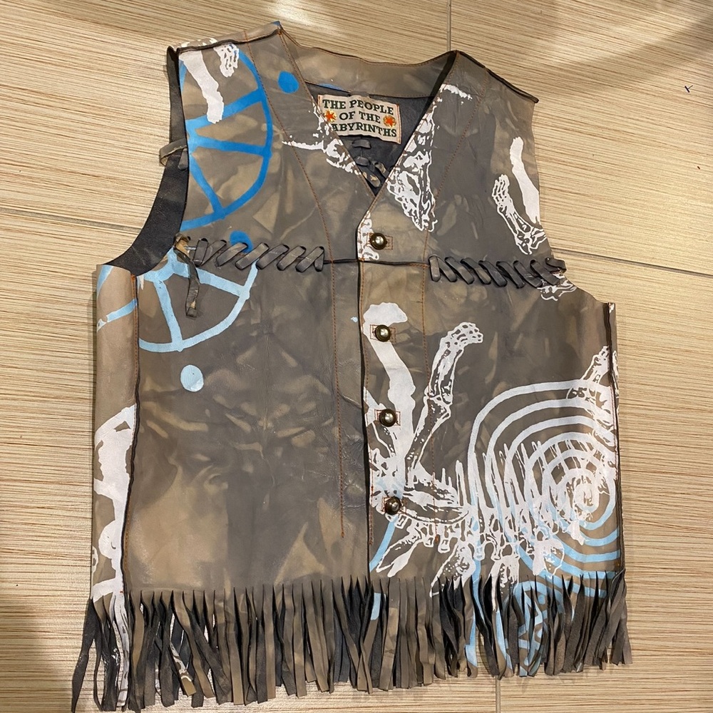 The People of the Labyrinths Custom Frayed Leather Vest